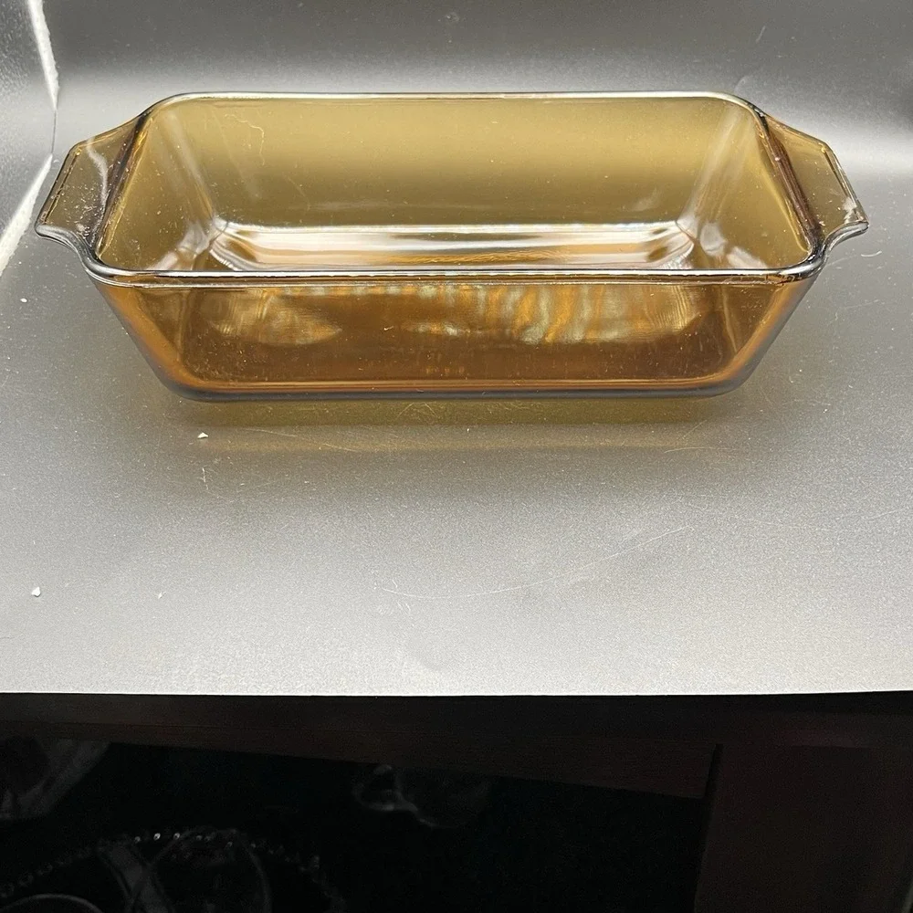 Anchor Hocking Amber Glass Loaf Pan 1 Quart 441 Vintage Bakeware 5x9 Made in USA